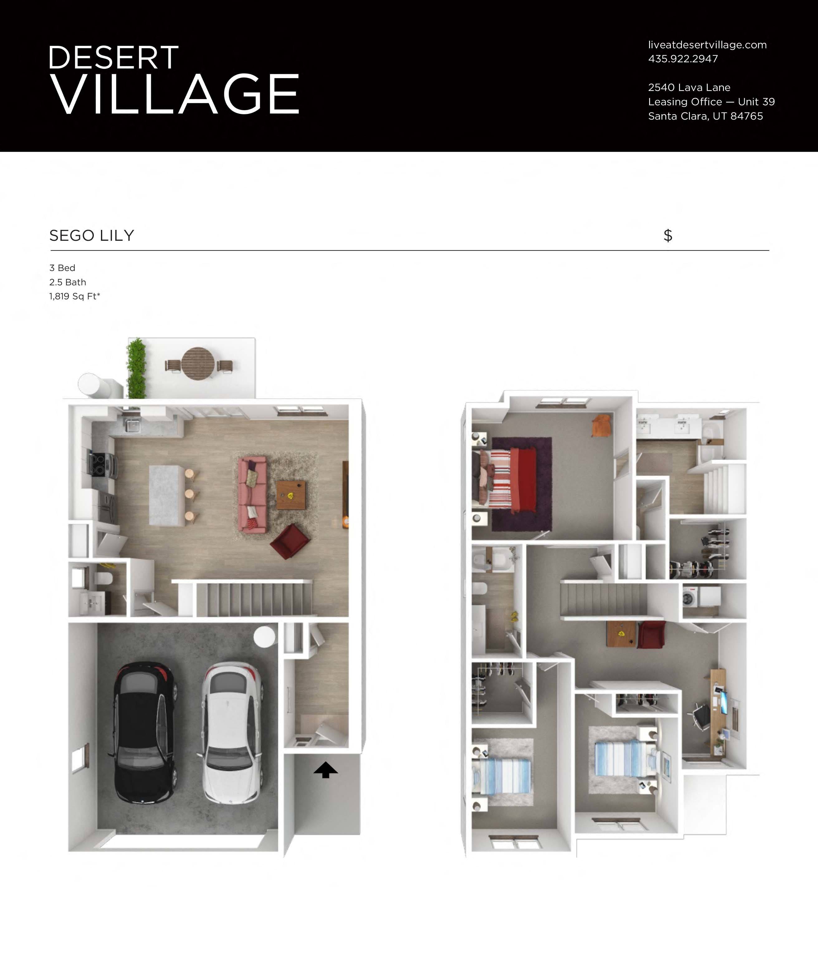 Floor plan for 3 beds, 2.5 baths, 1819 sqft